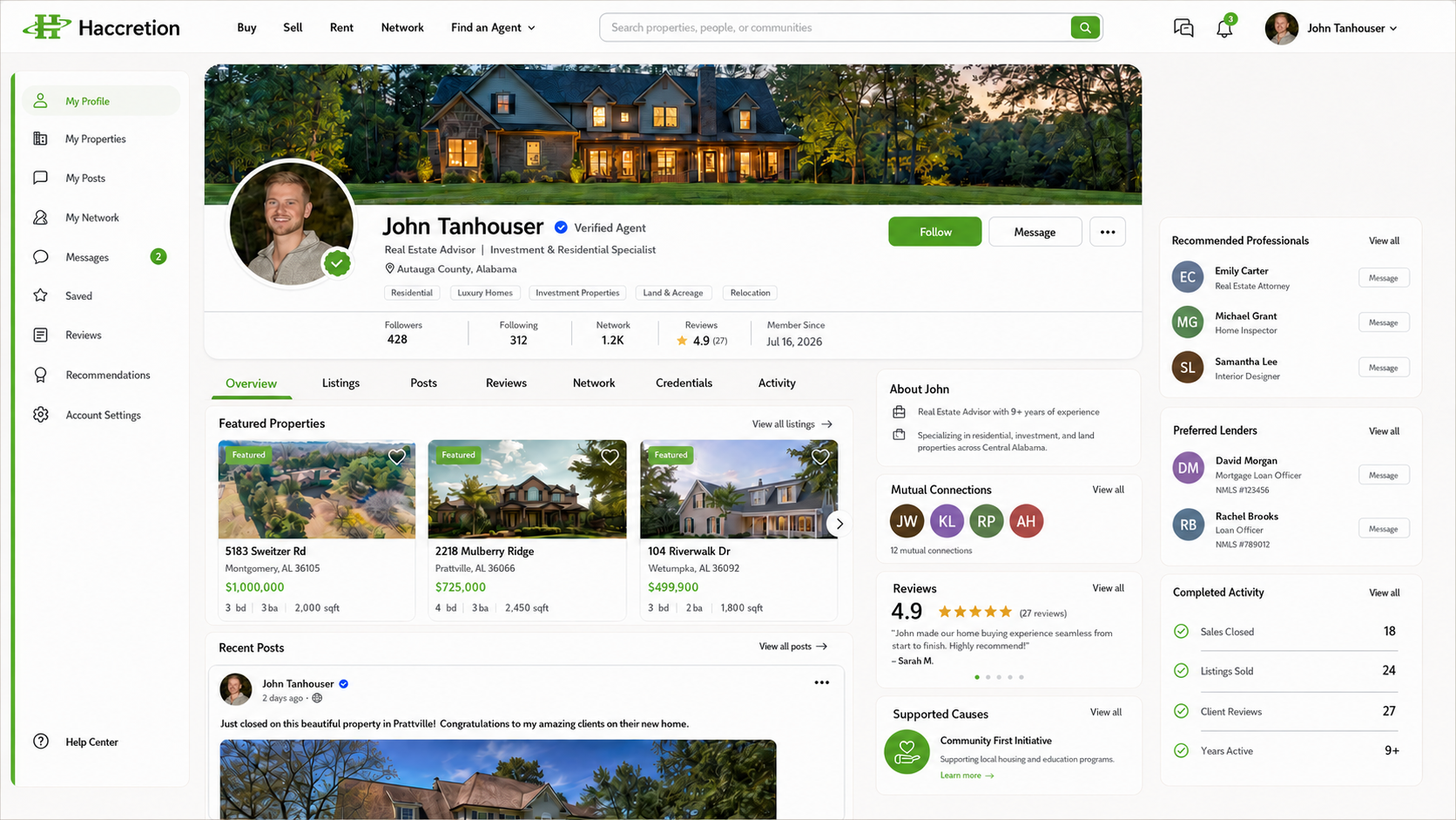 Haccretion professional profile and real estate network