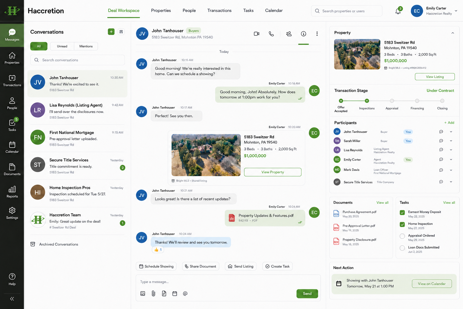 Haccretion messaging and transaction workspace